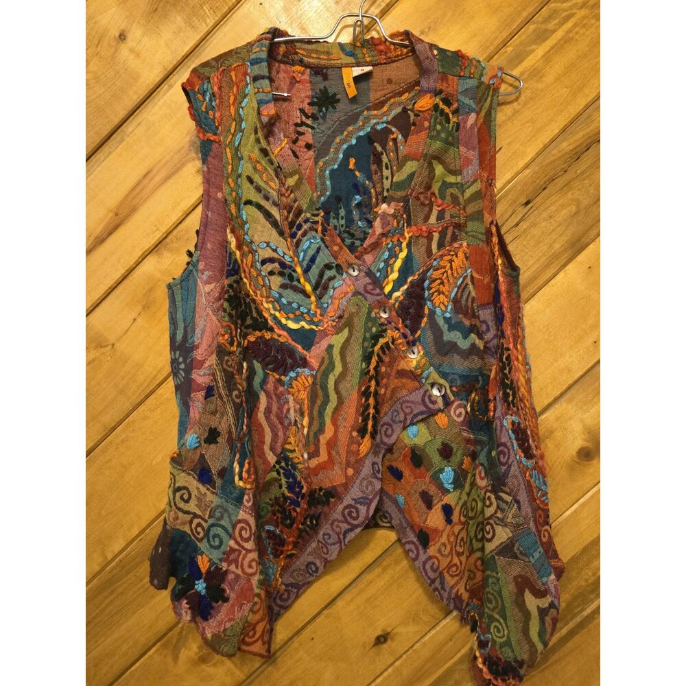 ANU 100% Wool Embroidered Blouse Shirt Tunic Hobo Top Womans Size M